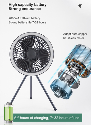 7800mAh Camping Tent Fan Outdoor Electric Light Rechargeable Detachable Tripod Fan
