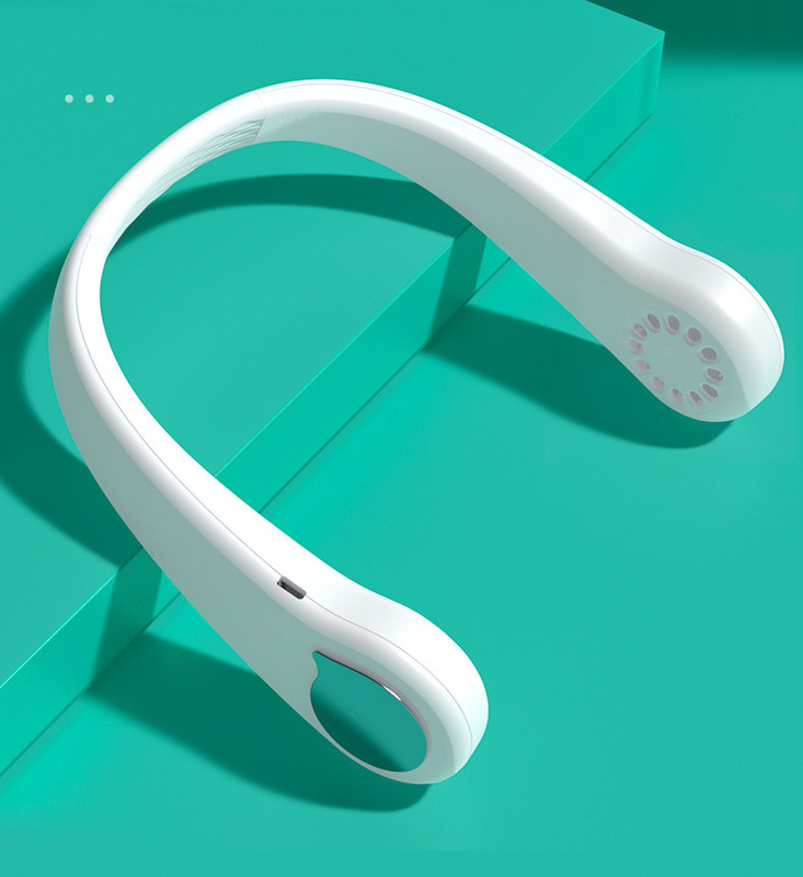 LED Light Wearable Portable Neck Fan With Type C Charge Port White Customizable